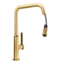 Abode Hex Industrial Single Lever Mono Pull Out Kitchen Mixer Tap - Antique Brass