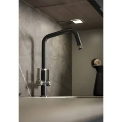 Abode Hex Industrial Twin Lever Mono Kitchen Mixer Tap - Matt Black
