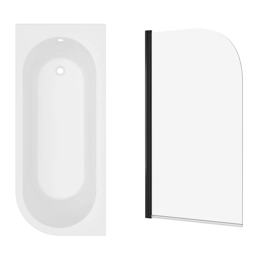 Armourcast Reinforced J Shaped Shower Bath with Panel & Shower Screen - 1700mm