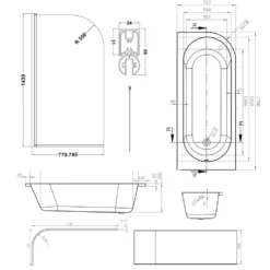 Armourcast Reinforced J Shaped Shower Bath with Panel & Shower Screen - 1700mm