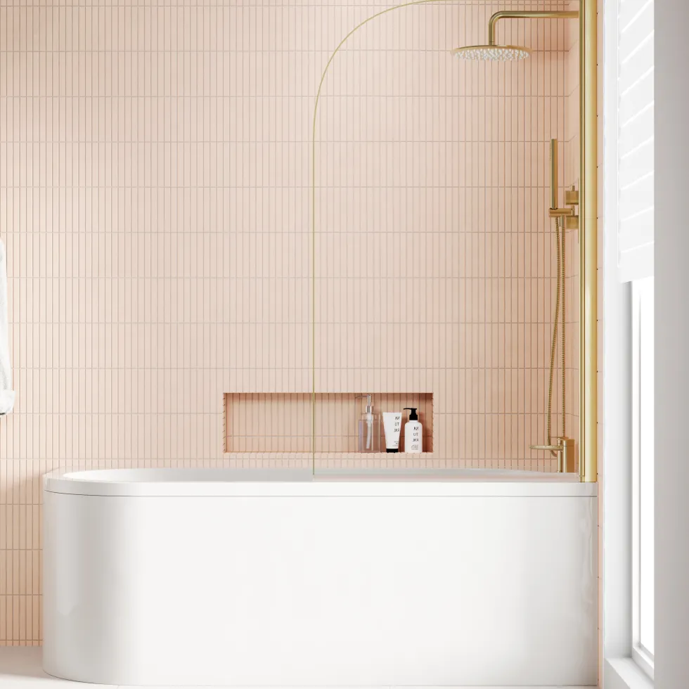 Armourcast Reinforced J Shaped Shower Bath with Panel & Shower Screen - 1700mm