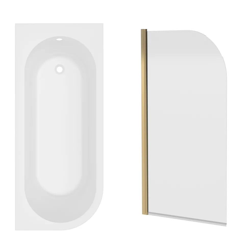 Armourcast Reinforced J Shaped Shower Bath with Panel & Shower Screen - 1700mm