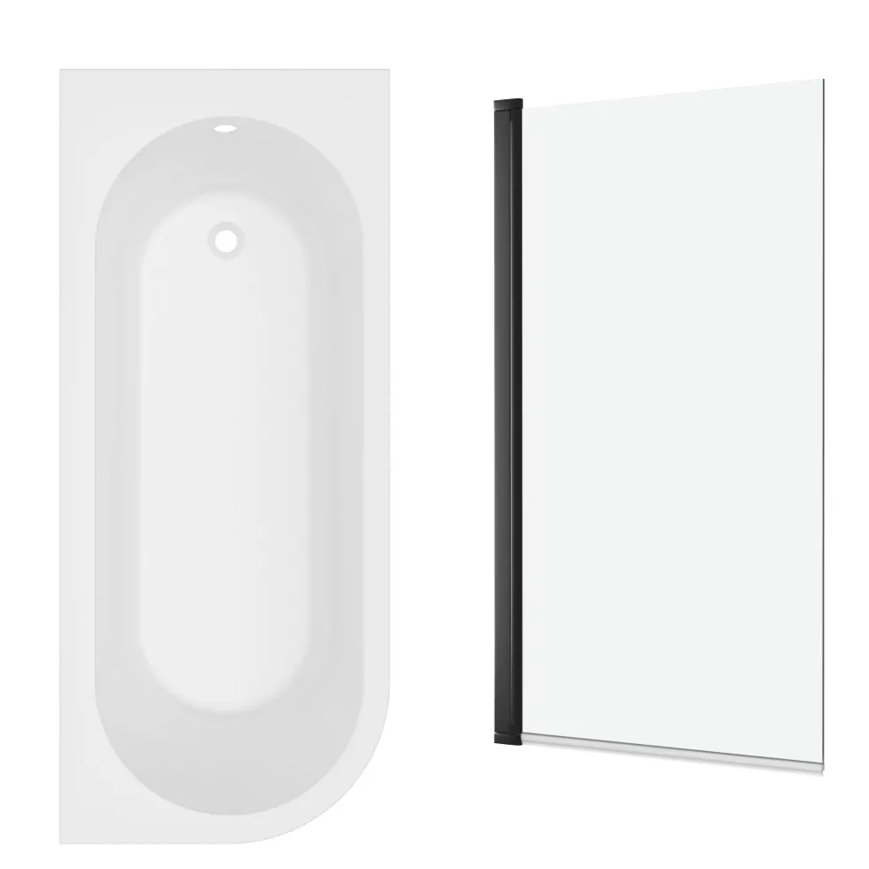 Armourcast Reinforced J Shaped Shower Bath with Panel & Shower Screen - 1700mm