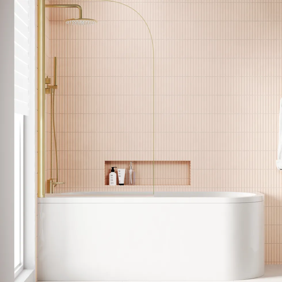 Armourcast Reinforced J Shaped Shower Bath with Panel & Shower Screen - 1700mm