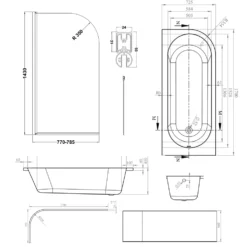 Armourcast Reinforced J Shaped Shower Bath with Panel & Shower Screen - 1700mm