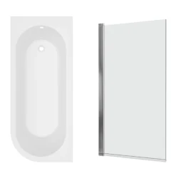 Armourcast Reinforced J Shaped Shower Bath with Panel & Shower Screen - 1700mm