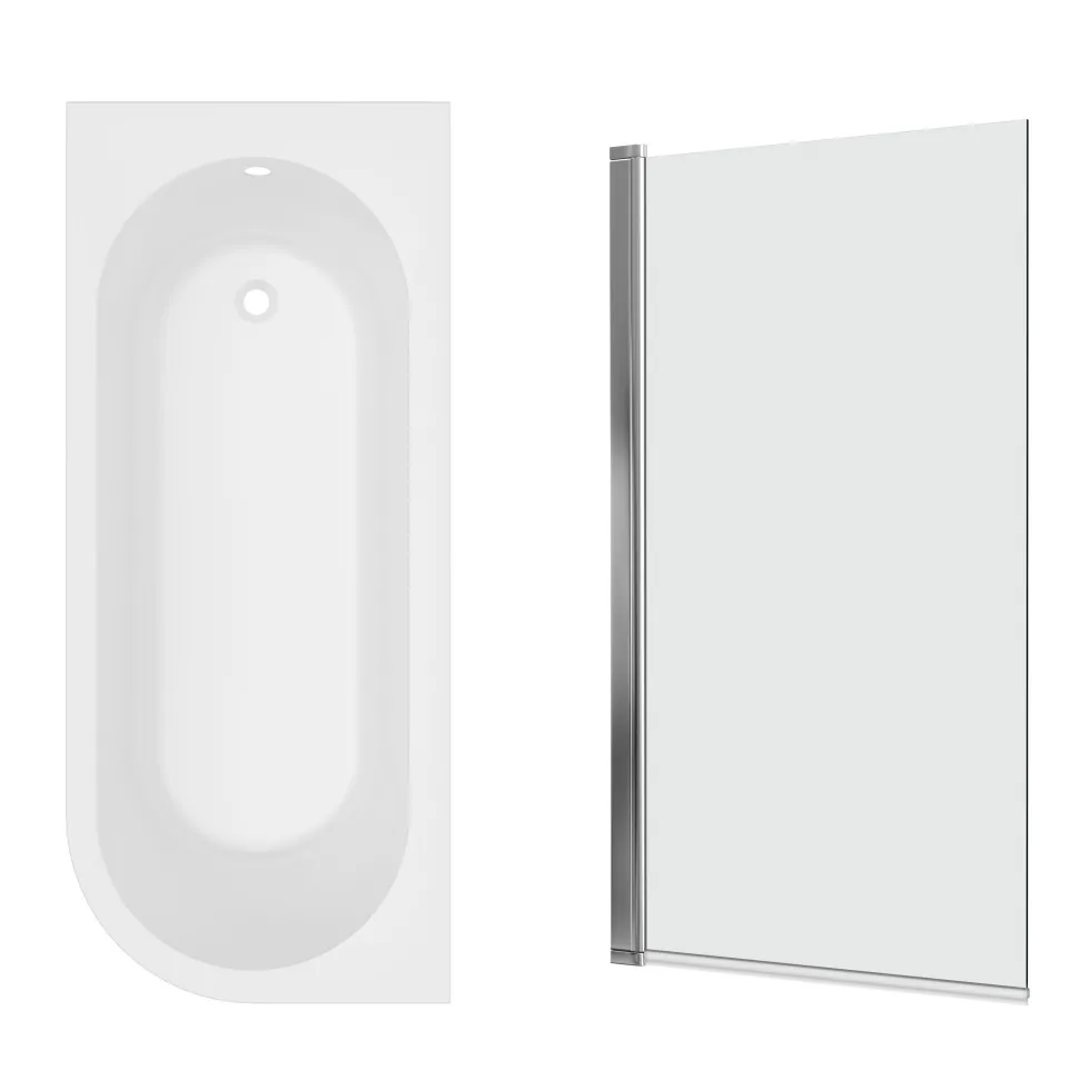 Armourcast Reinforced J Shaped Shower Bath with Panel & Shower Screen - 1700mm