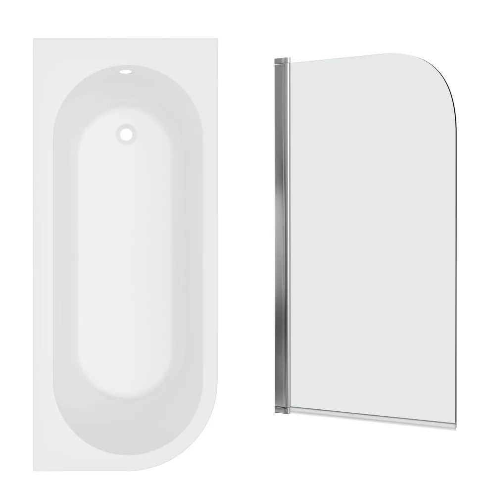 Armourcast Reinforced J Shaped Shower Bath with Panel & Shower Screen - 1700mm