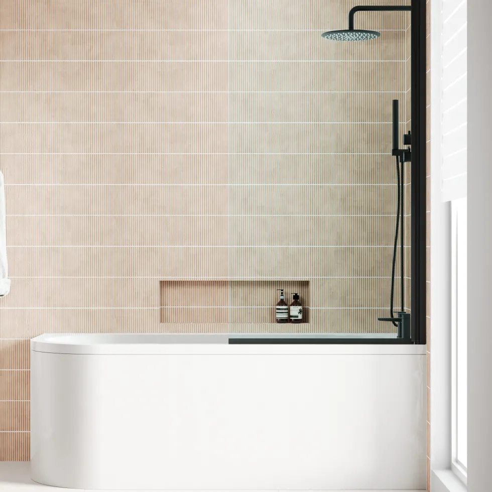 Armourcast Reinforced J Shaped Shower Bath with Panel & Shower Screen - 1700mm