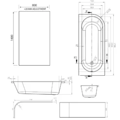 Armourcast Reinforced J Shaped Shower Bath with Panel & Shower Screen - 1700mm