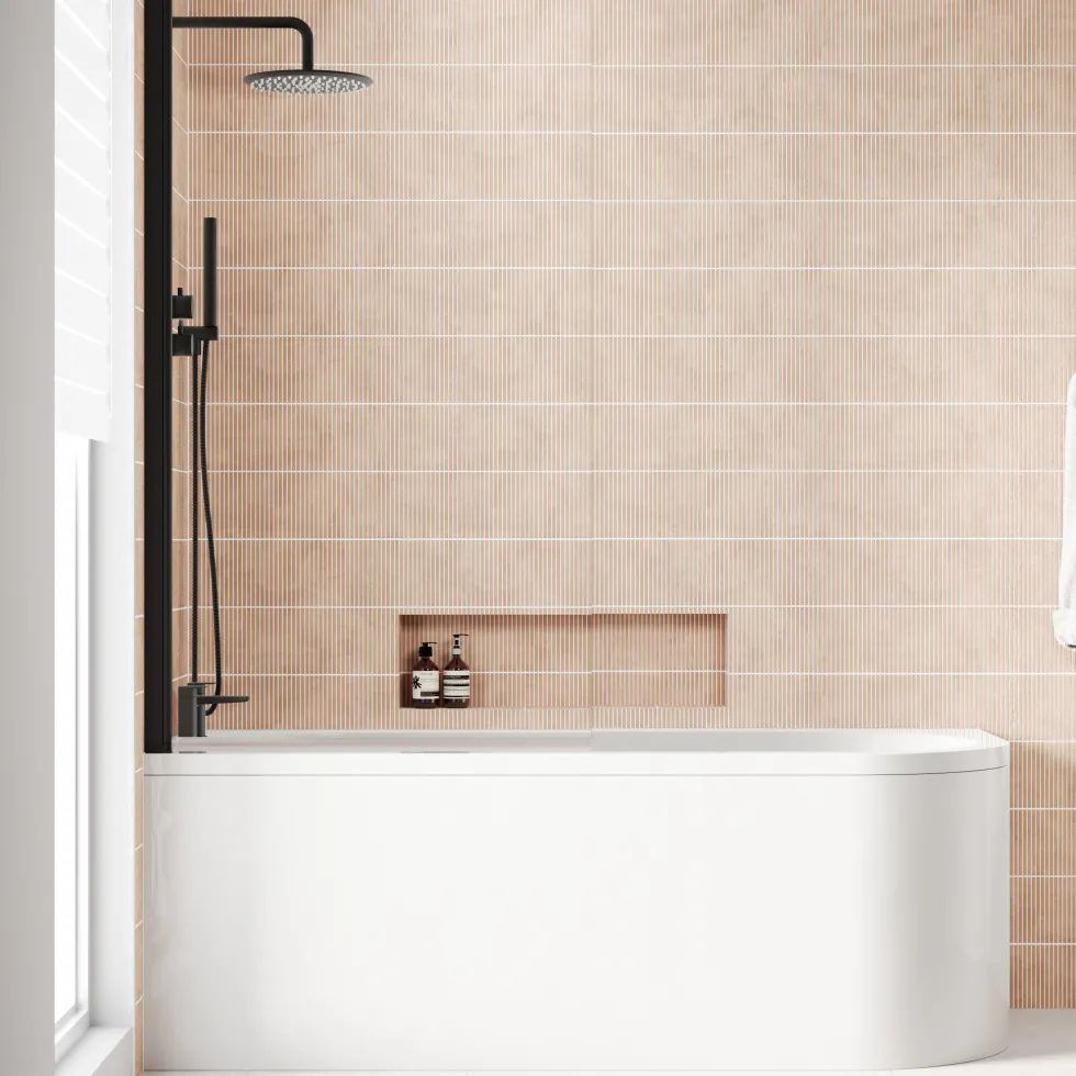 Armourcast Reinforced J Shaped Shower Bath with Panel & Shower Screen - 1700mm