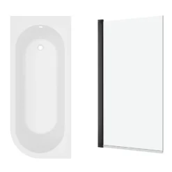 Armourcast Reinforced J Shaped Shower Bath with Panel & Shower Screen - 1700mm