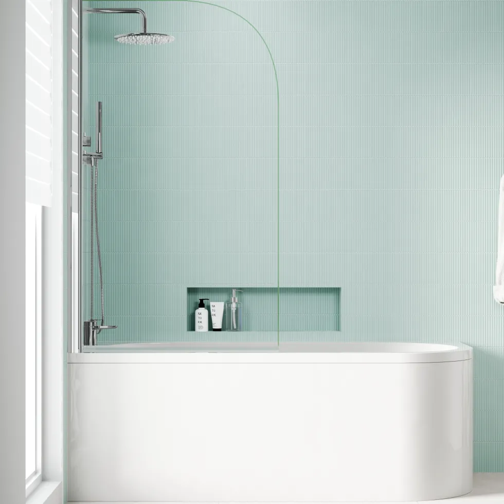 Armourcast Reinforced J Shaped Shower Bath with Panel & Shower Screen - 1700mm