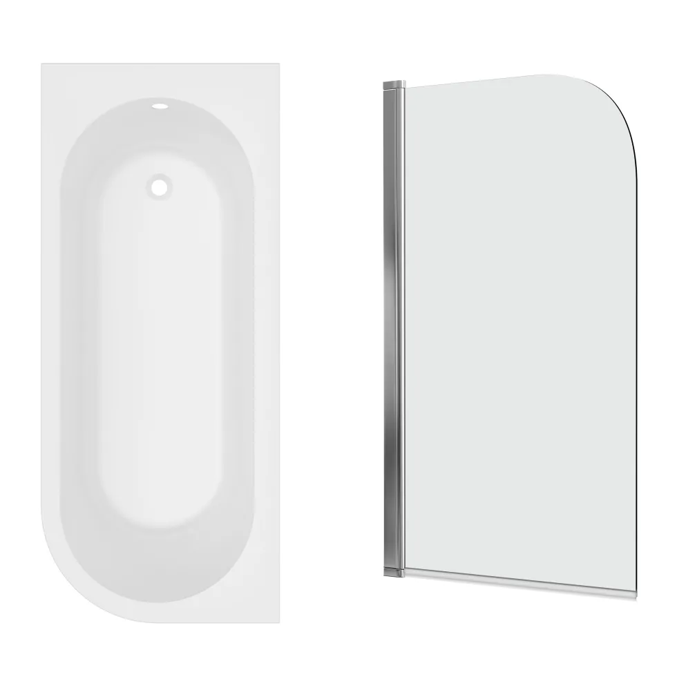 Armourcast Reinforced J Shaped Shower Bath with Panel & Shower Screen - 1700mm