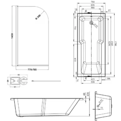 Armourcast Reinforced Keyhole Shower Bath & Brushed Brass Shower Screen - 1700mm