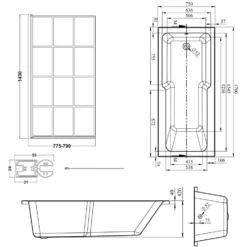 Armourcast Reinforced Keyhole Shower Bath & Matt Black Shower Screen - 1700mm