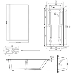 Armourcast Reinforced Keyhole Shower Bath with Shower Screen - 1700mm