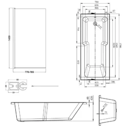Armourcast Reinforced Keyhole Shower Bath with Shower Screen - 1700mm