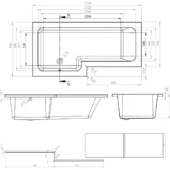 Armourcast Reinforced L-Shaped Shower Bath & Panel - 1700mm