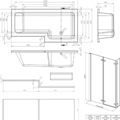 Armourcast Reinforced L Shape Single Ended Bath with Panel & Shower Screen - 1700 x 700
