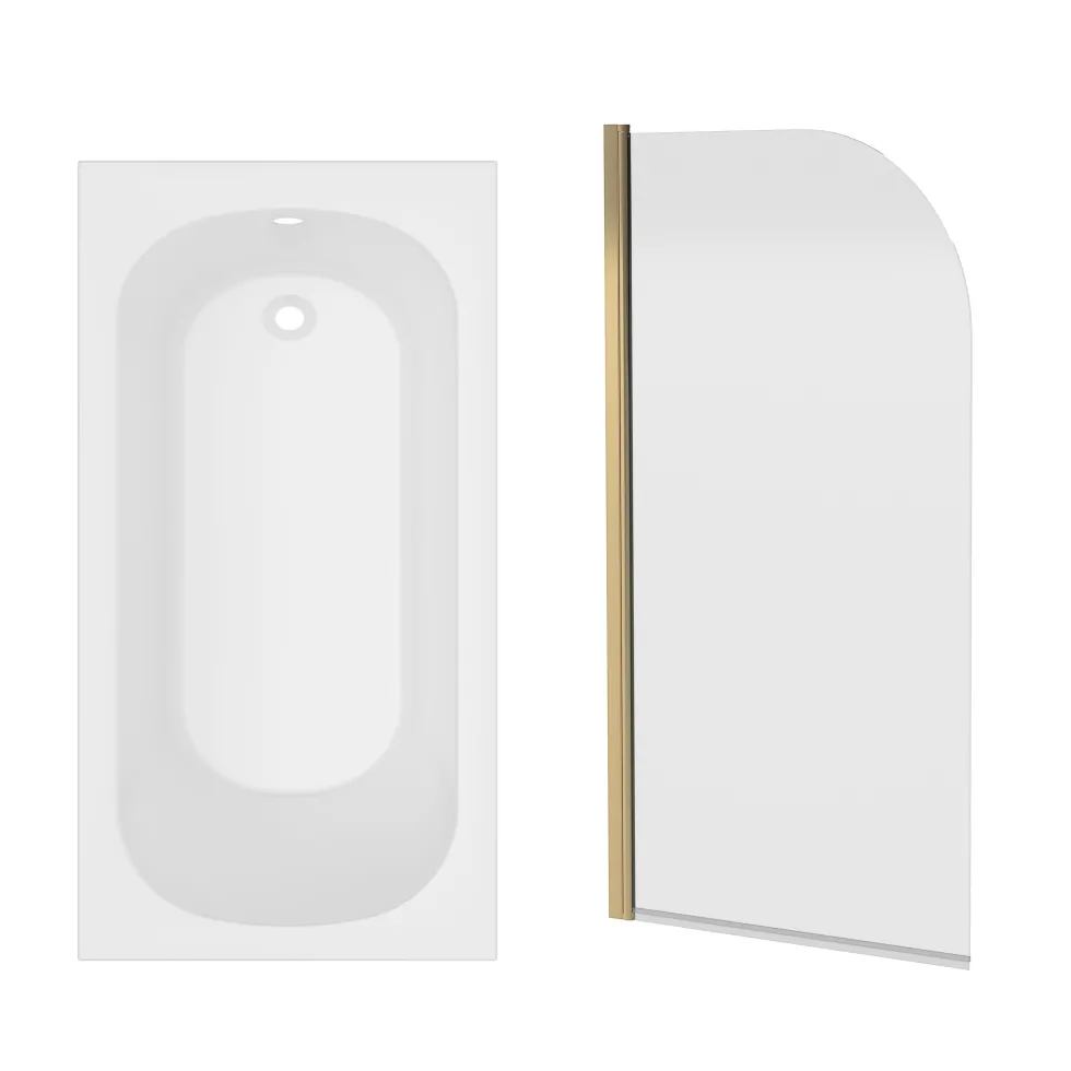 Armourcast Reinforced Single Ended Shower Bath & Brushed Brass Shower Screen