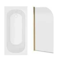 Armourcast Reinforced Single Ended Shower Bath & Brushed Brass Shower Screen