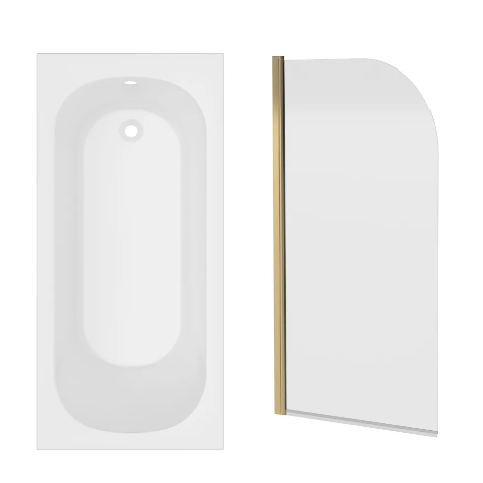 Armourcast Reinforced Single Ended Shower Bath & Brushed Brass Shower Screen