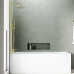 Armourcast Reinforced Single Ended Shower Bath & Brushed Brass Shower Screen