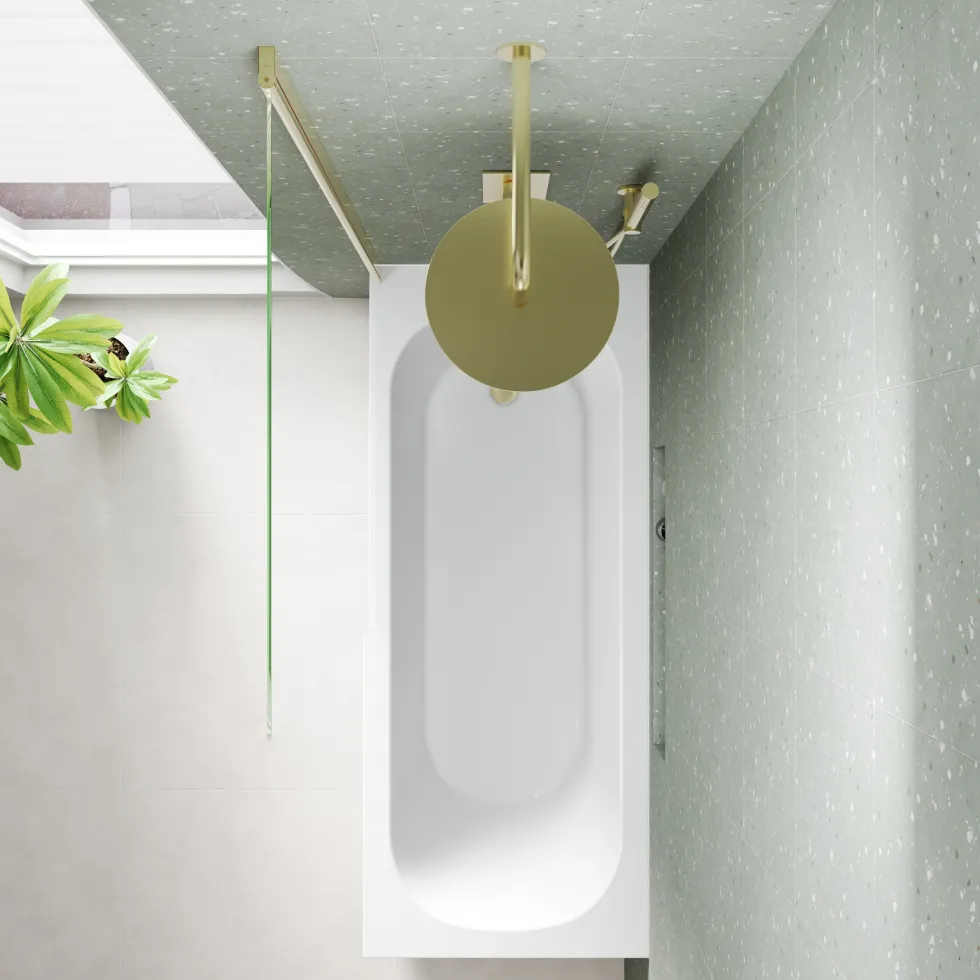 Armourcast Reinforced Single Ended Shower Bath & Brushed Brass Shower Screen