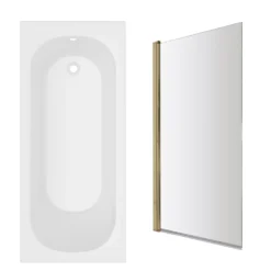 Armourcast Reinforced Single Ended Shower Bath & Brushed Brass Shower Screen