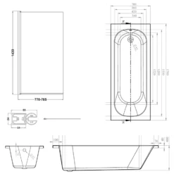 Armourcast Reinforced Single Ended Shower Bath & Brushed Brass Shower Screen