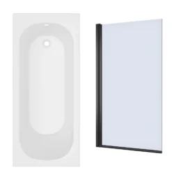 Armourcast Reinforced Single Ended Shower Bath & Matt Black Shower Screen