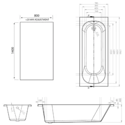 Armourcast Reinforced Single Ended Shower Bath & Matt Black Shower Screen