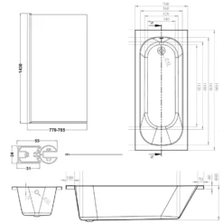 Armourcast Reinforced Single Ended Shower Bath & Matt Black Shower Screen