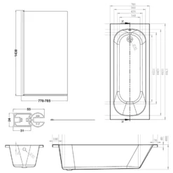 Armourcast Reinforced Single Ended Shower Bath & Matt Black Shower Screen