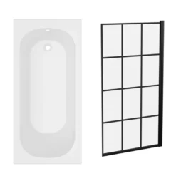 Armourcast Reinforced Single Ended Shower Bath & Matt Black Shower Screen