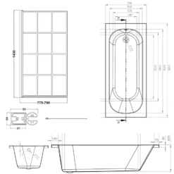 Armourcast Reinforced Single Ended Shower Bath & Matt Black Shower Screen