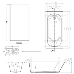 Armourcast Reinforced Single Ended Shower Bath & Matt Black Shower Screen