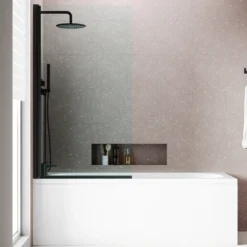 Armourcast Reinforced Single Ended Shower Bath & Matt Black Shower Screen