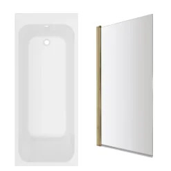 Armourcast Reinforced Slim Edge Single Ended Bath & Brushed Brass Shower Screen - 1700mm