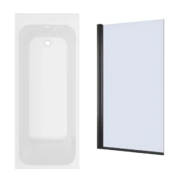 Armourcast Reinforced Slim Edge Single Ended Bath & Matt Black Shower Screen - 1700mm