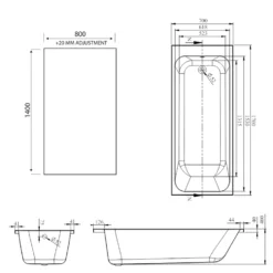 Armourcast Reinforced Slim Edge Single Ended Bath with Shower Screen - 1700mm