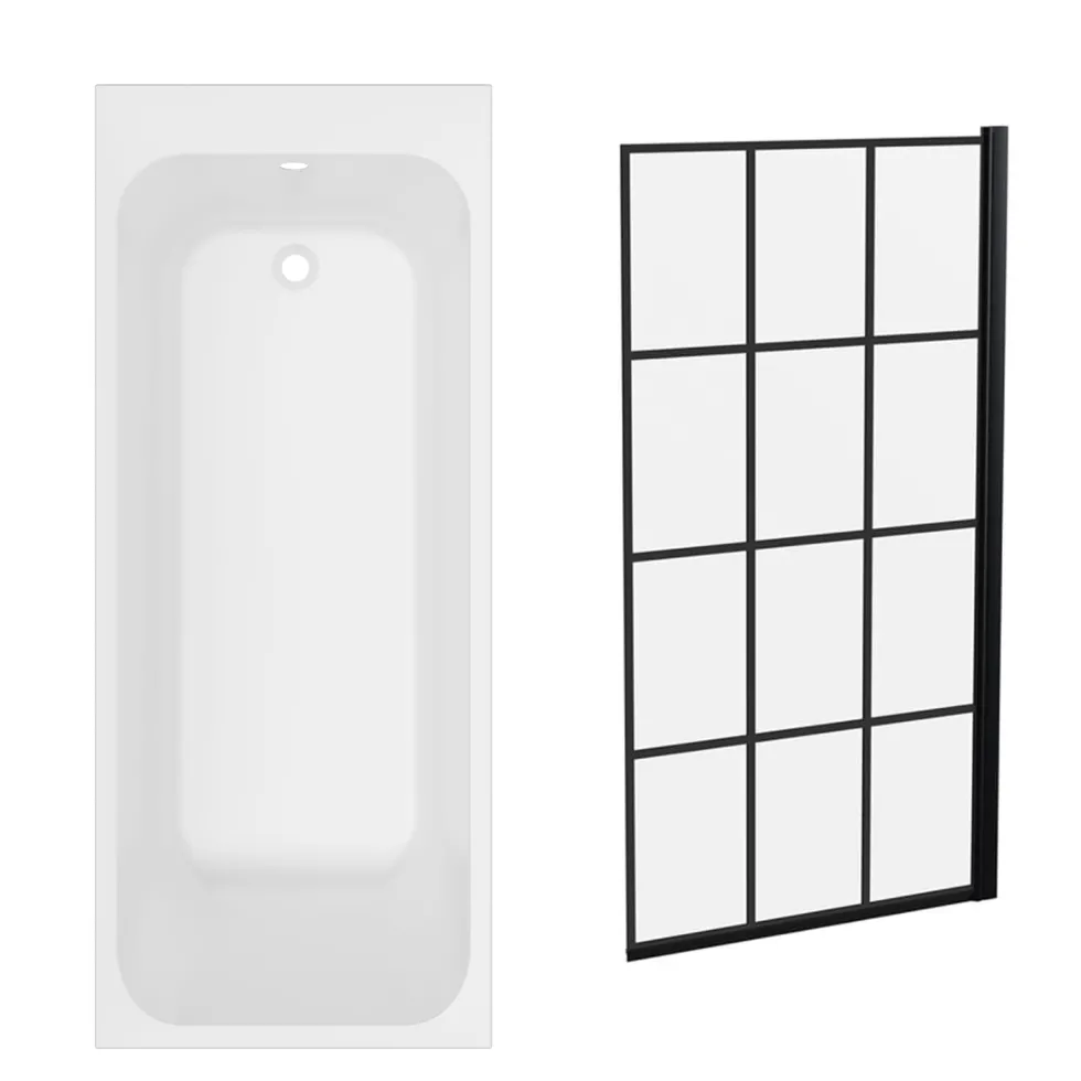 Armourcast Reinforced Slim Edge Single Ended Bath with Shower Screen - 1700mm