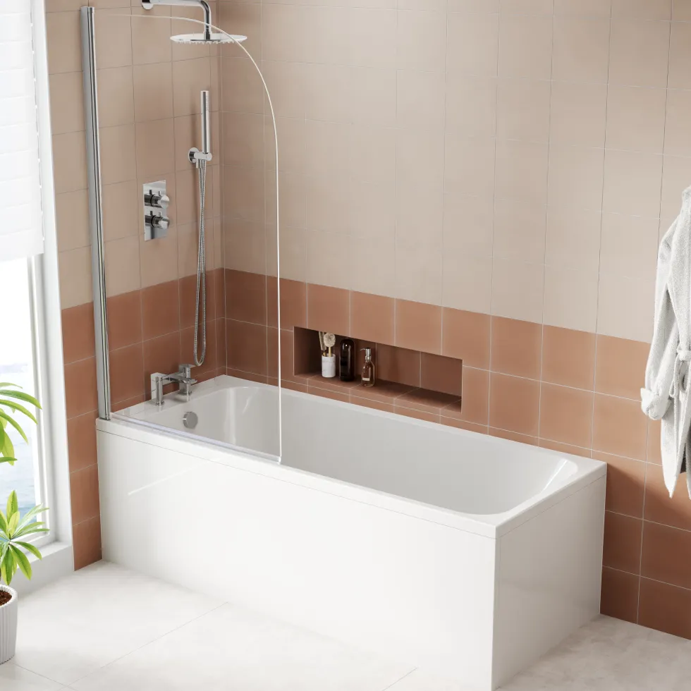 Armourcast Reinforced Slim Edge Single Ended Bath with Shower Screen - 1700mm