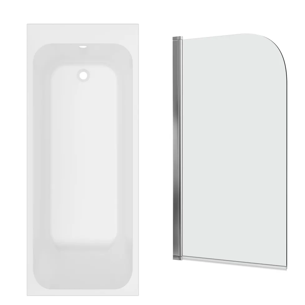 Armourcast Reinforced Slim Edge Single Ended Bath with Shower Screen - 1700mm