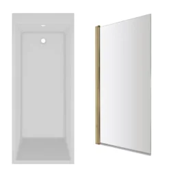 Armourcast Reinforced Slim Edge Square Single Ended Bath & Brushed Brass Shower Screen - 1700mm
