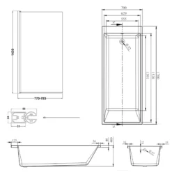 Armourcast Reinforced Slim Edge Square Single Ended Bath & Brushed Brass Shower Screen - 1700mm