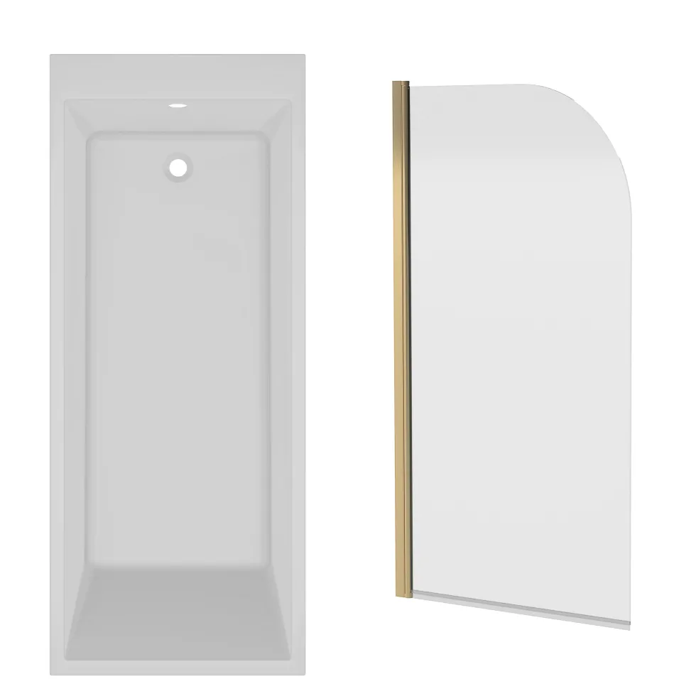 Armourcast Reinforced Slim Edge Square Single Ended Bath & Brushed Brass Shower Screen - 1700mm