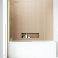 Armourcast Reinforced Slim Edge Square Single Ended Bath & Brushed Brass Shower Screen - 1700mm