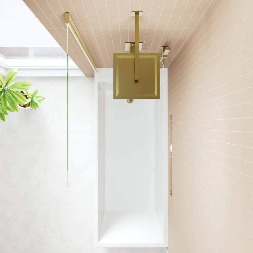 Armourcast Reinforced Slim Edge Square Single Ended Bath & Brushed Brass Shower Screen - 1700mm